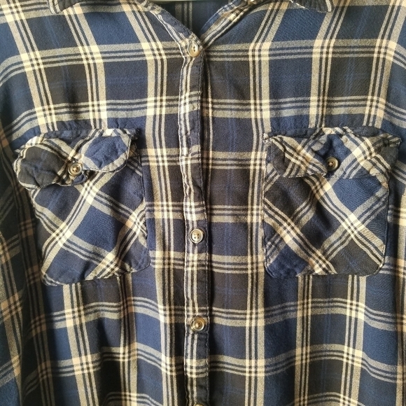 Terra & Sky Soft Button down Flannel Shirt Autumn Tartan/Navy Size 2X - Picture 9 of 13